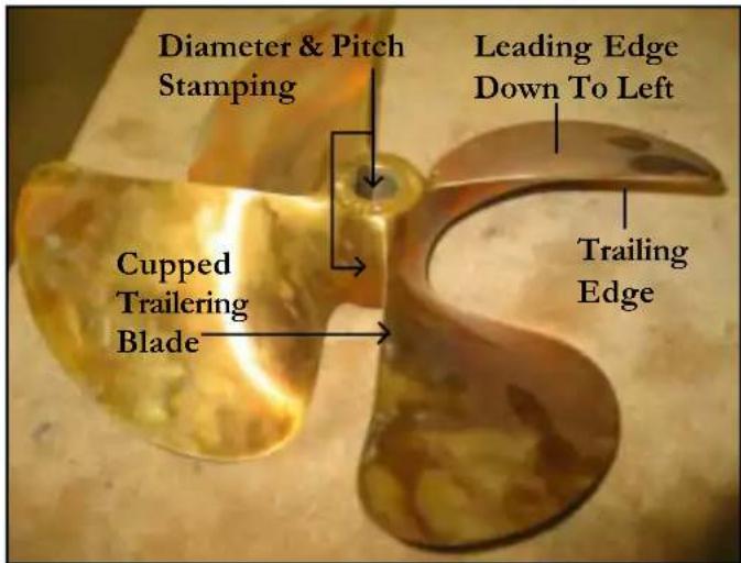 Diameter & Pitch Stamping Leading Edge Down To Left Cupped Trailering Blade Trailing Edge