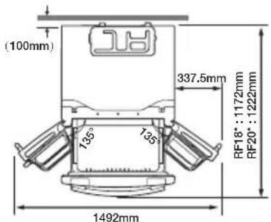 (100mm) 337.5mm RF18*: 1172mm RF20*: 1222mm 135° 135° 1492mm