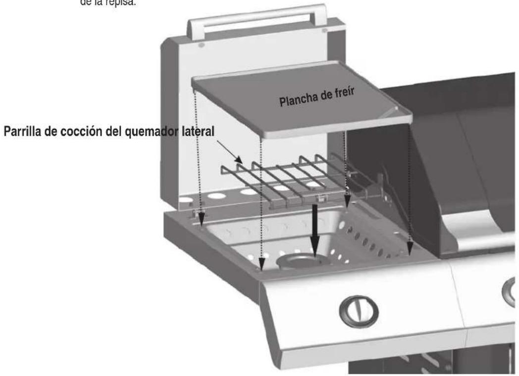 de la repisa. Parrilla de cocción del quemador lateral Plancha de freir