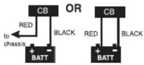 OR CB RED BLACK to chassis + - BATT CB RED BLACK + - BATT