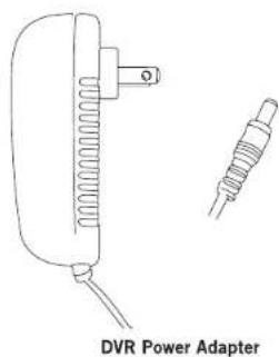 Line drawing of a DVR power adapter with a cable and connector (no text or symbols)