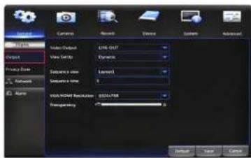 Video Output Video Output: LINE-OUT Video Set: Dynamic Sequence size: Length Sequence time: 1 VIA/HDMA Resolution: 0.047*4M Transparency: 0.047*4M OK Cancel Help