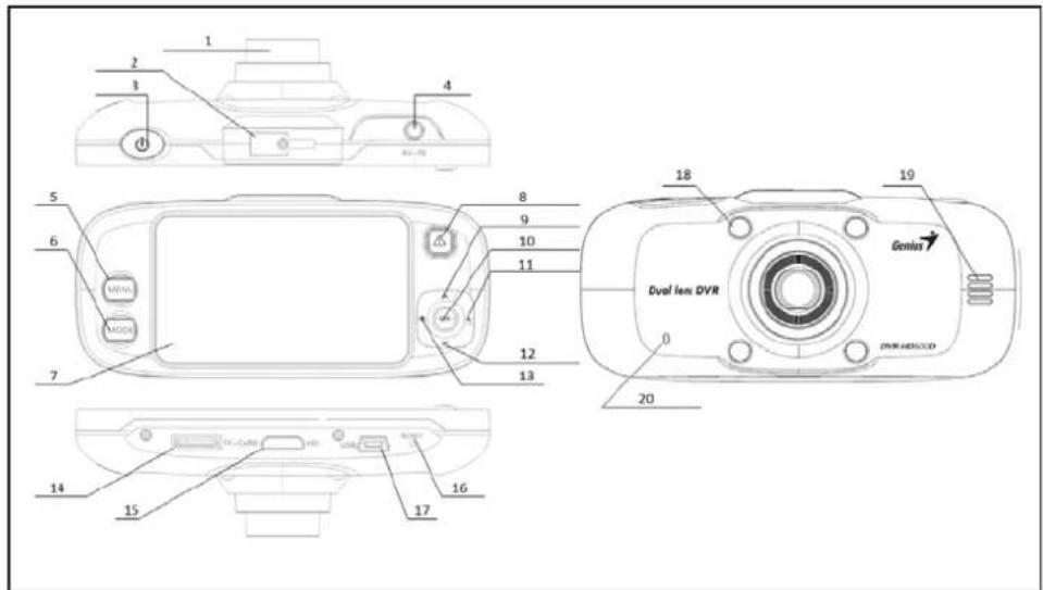 Technical diagram of a digital camera with labeled parts including motor, screen, and DVD