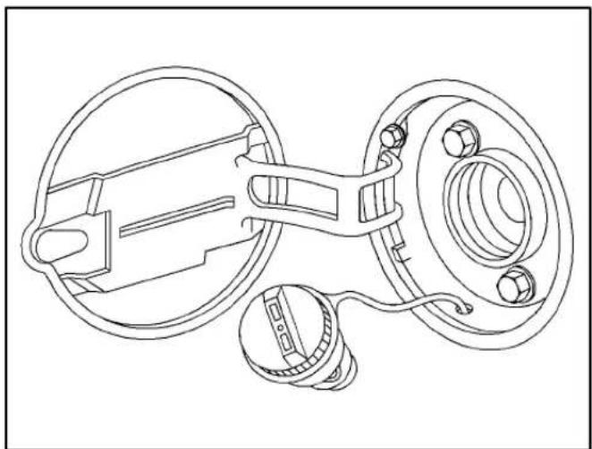 Technical line drawing of a mechanical assembly with circular components and a central bearing (no text or symbols)