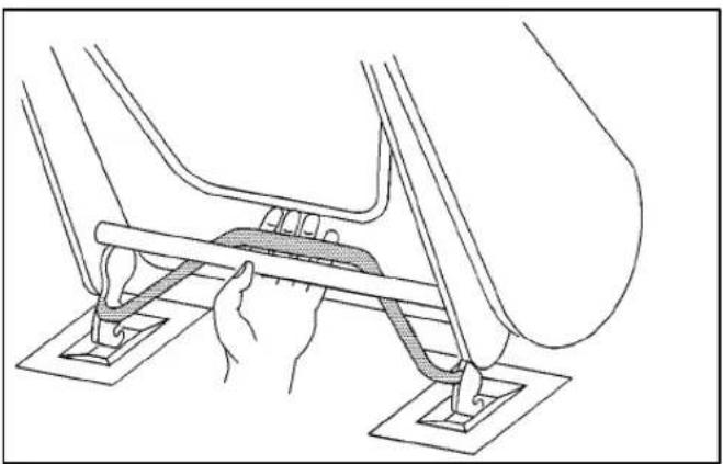 Line drawing of a mechanical assembly with hands operating a lever (no text or symbols)