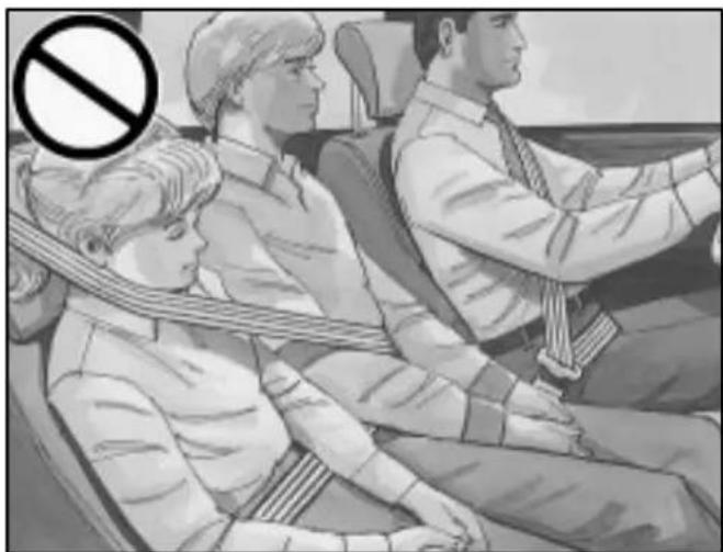 Illustration of three people seated in a car, one wearing a seatbelt, with a no-smoking symbol overlaid (no text or symbols on the figures)