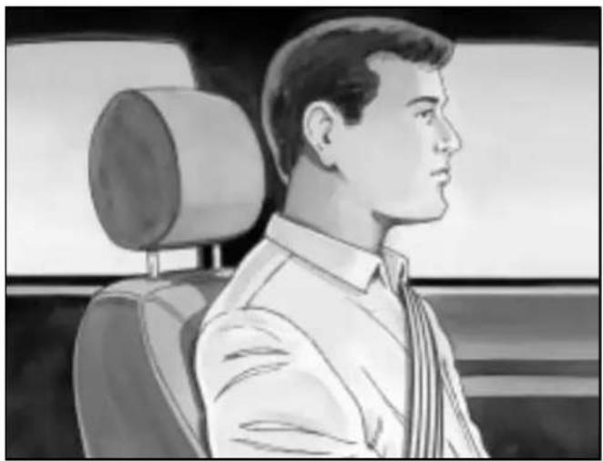 Side profile illustration of a man in a car seat, viewed from the side (no text or symbols)