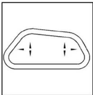 Simple line drawing of a rounded rectangular shape with two vertical arrows inside, no text or symbols present.