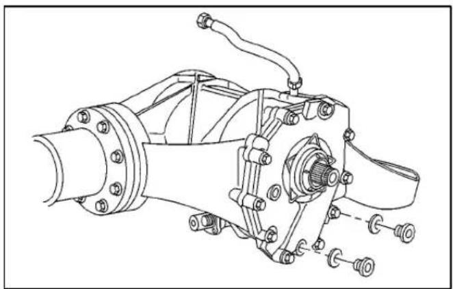 Technical line drawing of a mechanical assembly with bolts and components (no text or symbols)