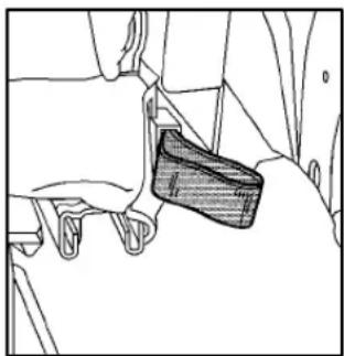 Line drawing of a car seatbelt buckle (no text or symbols)