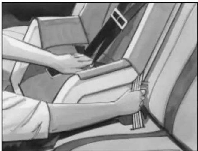 Illustration of a person's seatbelt being locked in the car (no text or symbols visible)