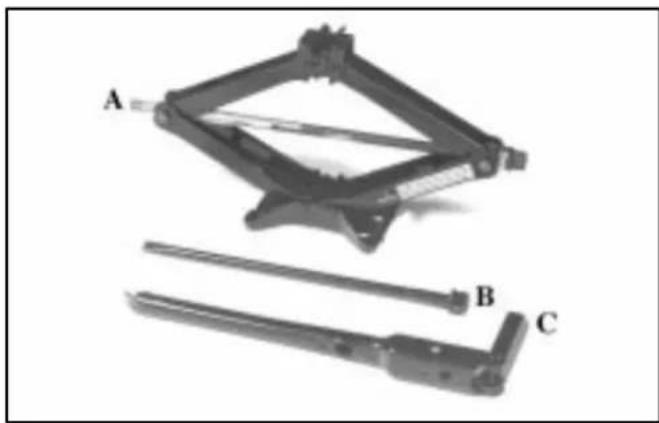 Mechanical assembly diagram showing three labeled components (A, B, C) without any text or symbols