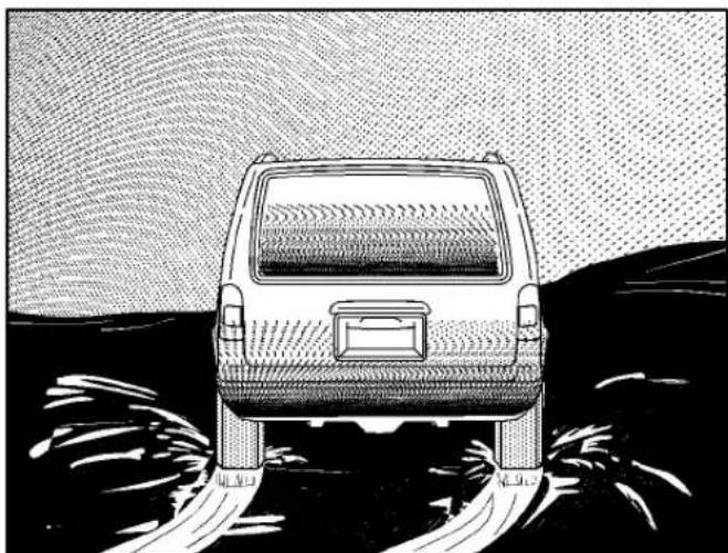 Black-and-white illustration of a car driving on a road with motion trails (no text or symbols)