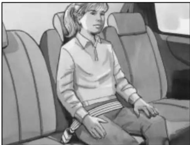 Black-and-white illustration of a person sitting in a car seat, no text or symbols visible