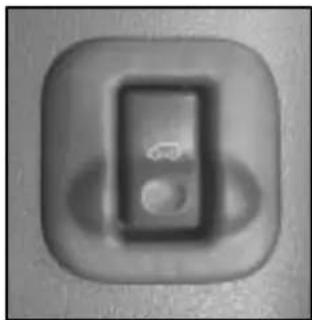 Close-up of a button with a car icon inside, no visible text or symbols