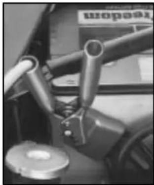Close-up of a mechanical lever system with no visible text or symbols