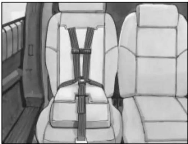Interior view of a car seat with a black and white car seatbelt (no text or symbols visible)