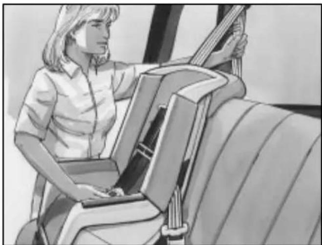 Illustration of a person seated in a car seatbelt, holding a guitar (no text or symbols visible)