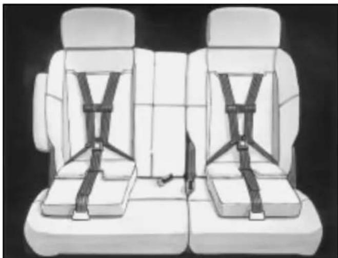 Interior view of a car seat with two rear seats and black safety harnesses (no text or symbols visible)