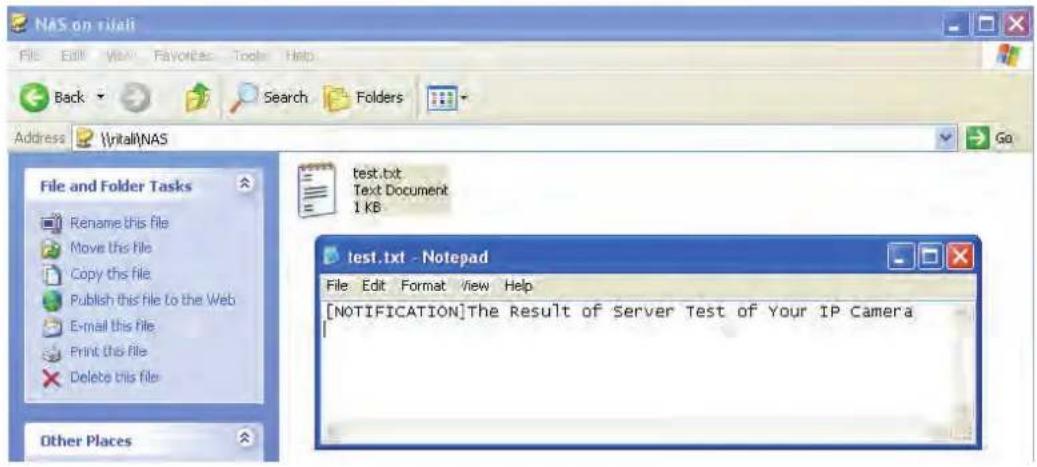 NAS on rital File Edit View Favorites Tools Help Back Search Folders Address Vital/WAS Go File and Folder Tasks Rename this file Move this file Copy this file Publish this file to the Web E-mail this file Print this file Delete this file Other Places test.txt Text Document 1 KB test.txt - Notepad Fi…