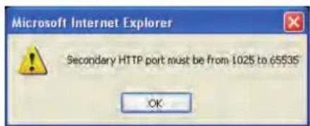 Microsoft Internet Explorer Secondary HTTP port must be from 1025 to 65535 OK