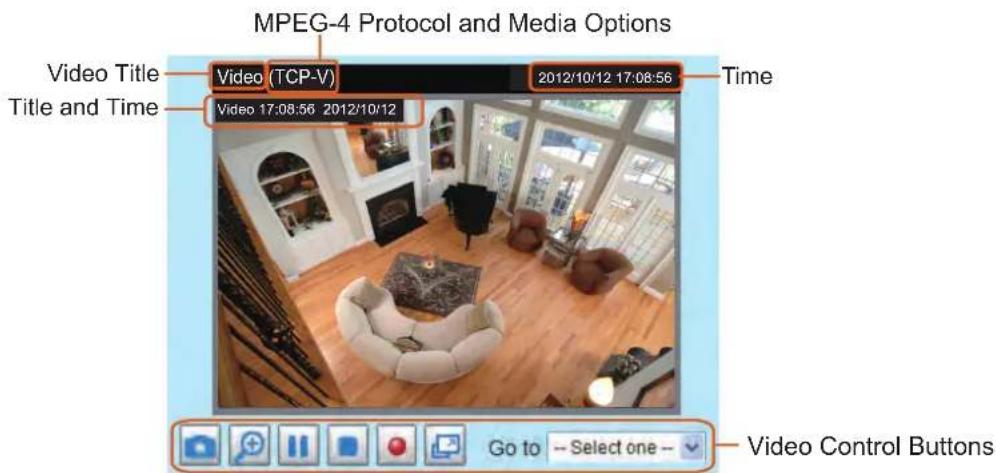 MPEG-4 Protocol and Media Options Video Title Title and Time Video (TCP-V) 2012/10/12 17:08:56 Video 17:08:56 2012/10/12 Time Video Control Buttons