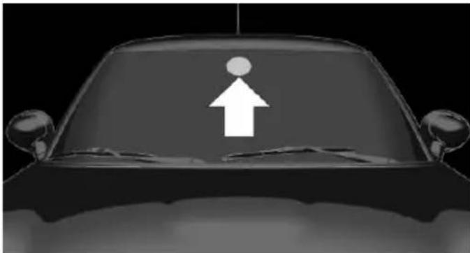 Front view of a car with an upward arrow symbol on the windshield (no text or labels)