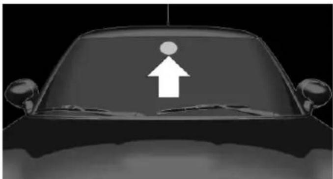 Front view of a car with an upward arrow symbol on the windshield (no text or labels)