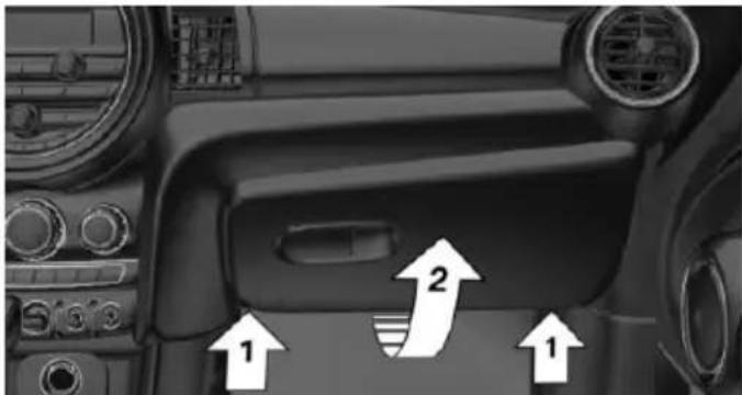Interior view of a car dashboard with directional arrows and labeled parts (no text or symbols beyond basic diagram)