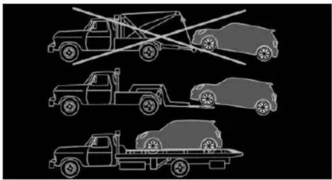 Three grayscale line drawings of a flatbed truck with a cargo plane, showing different vehicle positions (no text or symbols)