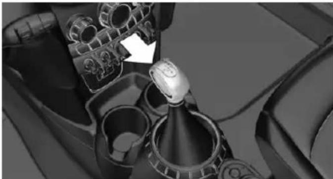 Close-up of a car gear shift lever mechanism with no visible text or symbols