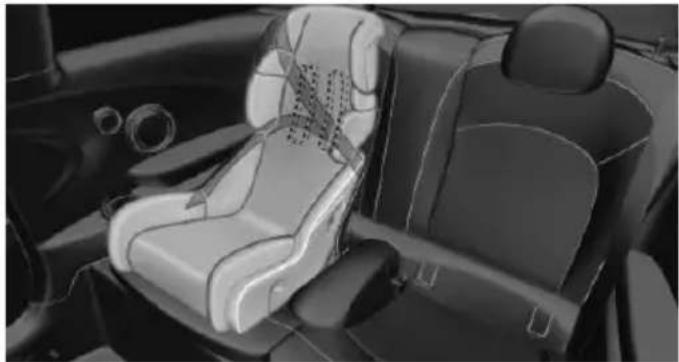 Interior view of a car showing a car seat with driver seat and passenger seat (no visible text or symbols)