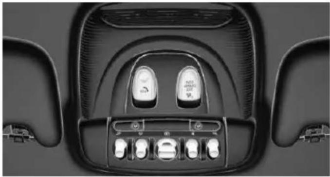 Top-down view of a car dashboard with two rotary buttons and control knobs (no visible text or symbols)