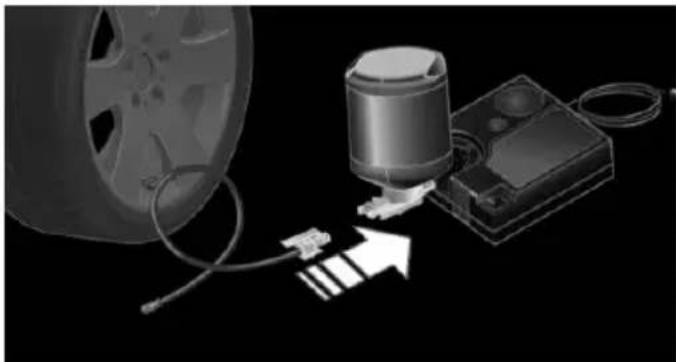 Diagram showing a tire, mechanical component, and cable connection (no text or symbols)
