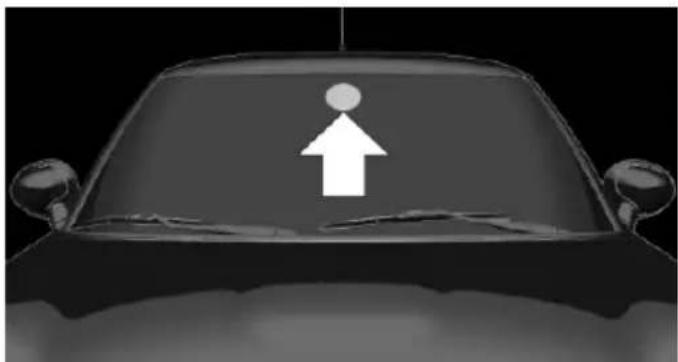 Front view of a car with an upward arrow symbol on the windshield (no text or labels)
