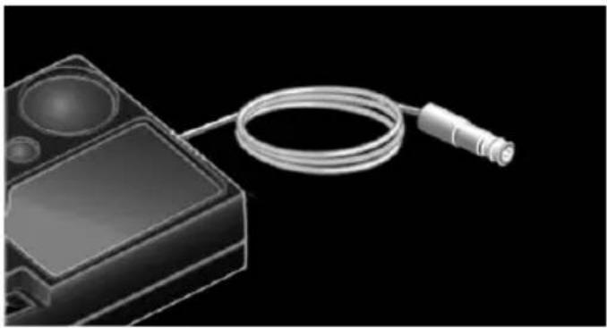 Illustration of a handheld electronic device with a coiled cable (no text or symbols visible)