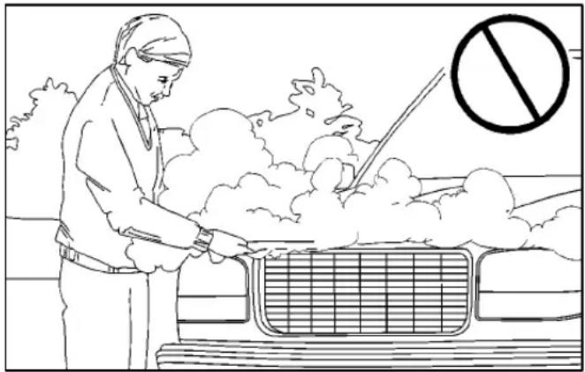 Cartoon illustration showing a person cleaning a vehicle with a no-smoking symbol above