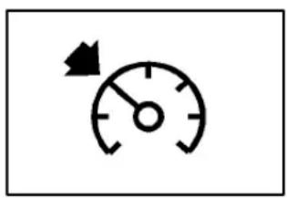 Simple diagram with a speedometer and directional arrow, likely indicating speed or direction