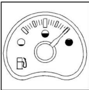 Diagram of a speedometer or gauge with labeled indicators including pointer, scale, and buttons