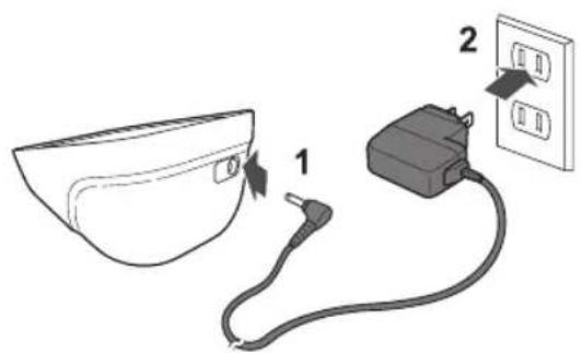 Diagram showing a wall-mounted device connected to an electrical outlet, with labeled parts 1 and 2.