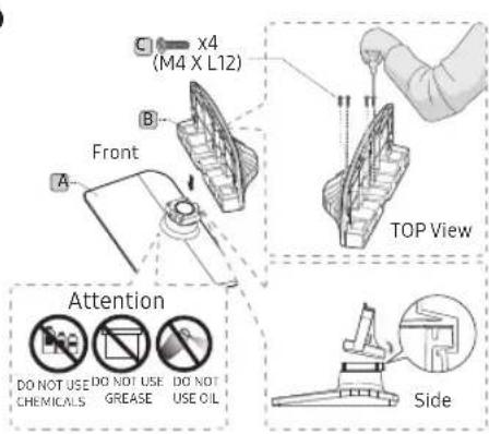 x4 (M4 X L12) Front TOP View Attention DO NOT USE CHEMICALS DO NOT USE GREASE DO NOT USE OIL Side