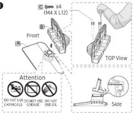 C x4 (M4 X L12) Front A TOP View Attention DO NOT USE DO NOT USE DO NOT CHEMICALS GREASE USE OIL Side