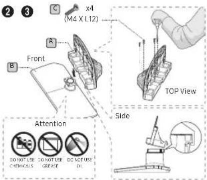 2 3 C x4 (M4 X L12) A Front B TOP View Side Attention DO NOT USE CHEMICALS DO NOT USE GREASE DO NOT USE OI