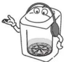Cartoon illustration of a smiling container with a fish inside, waving (no text or symbols)