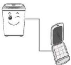Illustration of a smiling refrigerator connected to a flip-flop (no text or symbols)