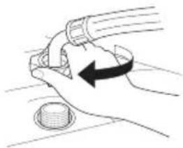 Hand holding a pipe with a black arrow indicating clockwise motion (no text or symbols)