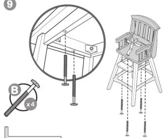 Technical diagram showing a wooden chair with supporting fixtures and a magnified view of the structural detail.