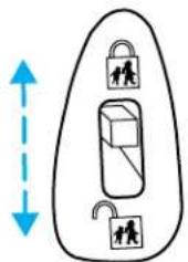 Diagram showing a vehicle with lock, padlock, and person icons inside a vehicle shape, with vertical arrows indicating direction.