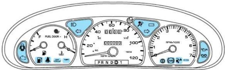 FUEL DOOR H E C 20° 100 100 80 60 40 30 20 10 5 4 3 2 1 RPMs 1000 1 6 7 8 9 10 120 120 PRND 1