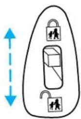 Diagram showing a padlock mechanism with two lock positions and a dashed vertical arrow indicating direction.
